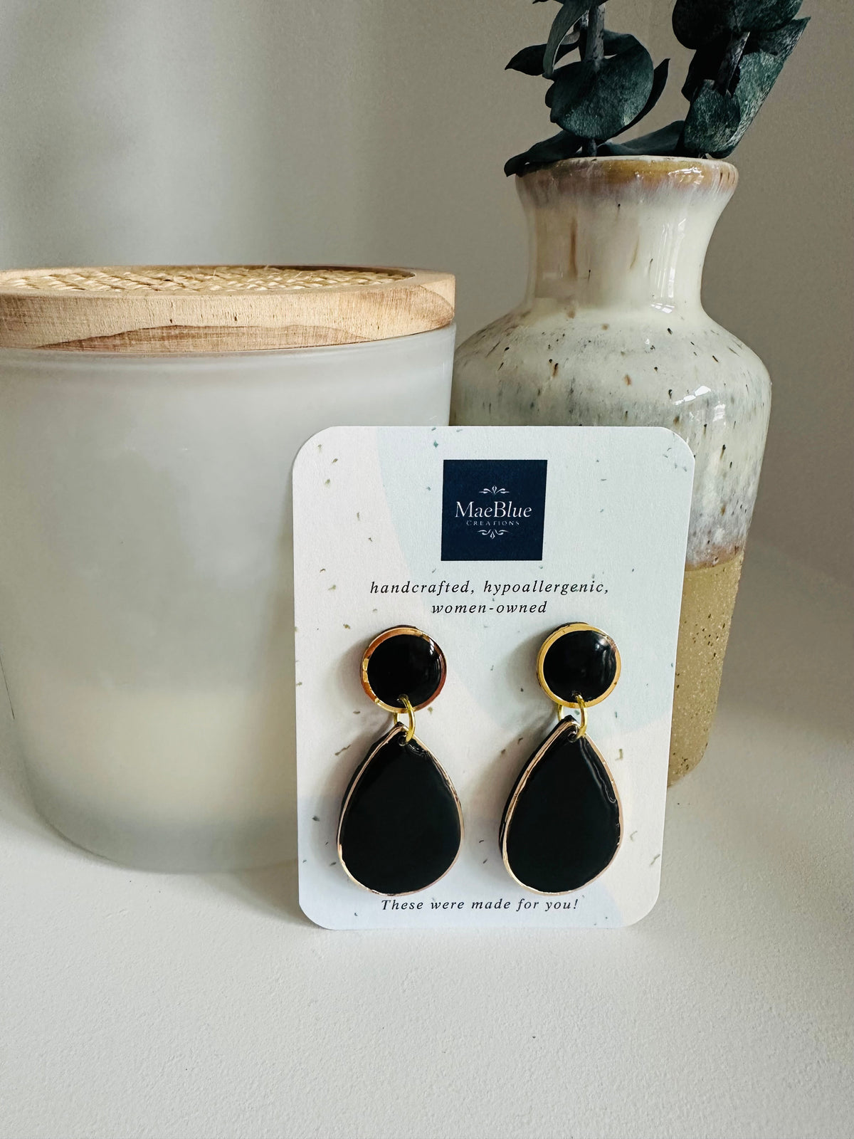 Black & Gold Teardrop Earrings
